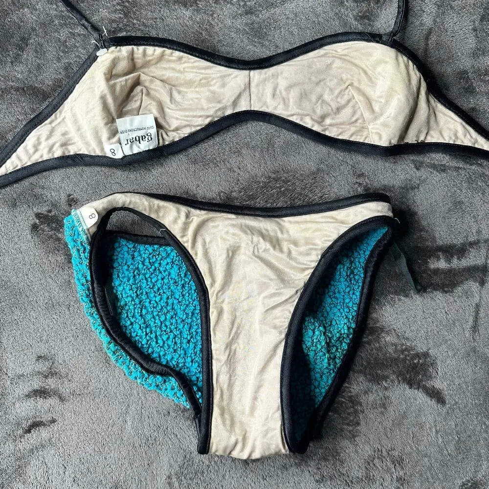 Vintage 80s/90s Bikini Swimwear Gabar Blue quilted Scrunched Women’s Size XS